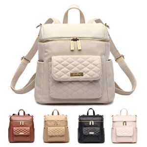 Petit Monaco Diaper Bag Backpack by Luli Bebe – Chic Vegan Leather Diaper Bag Backpack with Luxury Quilted Gender Neutral Design, Stroller Straps, Messenger Strap (Pearl White)