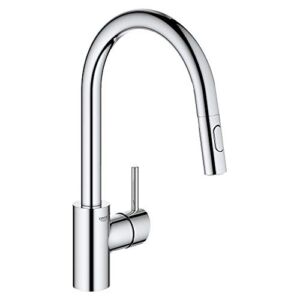 GROHE 32665003 Concetto Single-Handle Kitchen Sink Faucet with Pull-Down Sprayer, Brass, Starlight Chrome