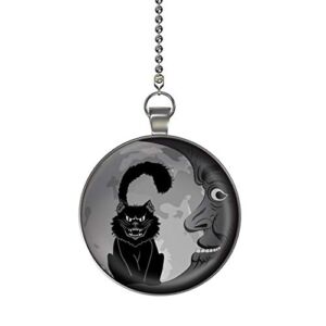 Retro Cat and Moon Glow in the Dark Fan/Light Pull Pendant with Chain