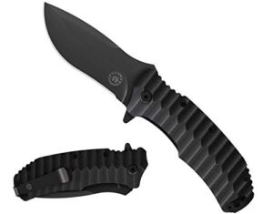 Off-Grid Knives – Rapid Fire Blackout – Large Folding Knife for Camping & EDC, Cryogenic D2 Blade Steel, Titanium Nitride Coating with G10 Scales & Deep Carry Clip