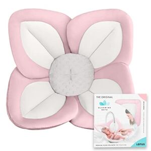 Blooming Bath Lotus Bath Seat – Plush Minky Baby Sink Bathtub – The Original Washer-Safe Flower Seat for Newborns – Pink/White/Gray