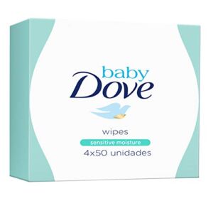 Dove Baby Wipes, Sensitive Moisture, Hypoallergenic 0% Alcohol, 50 Wipes (Pack of 4, 200 Wipes)