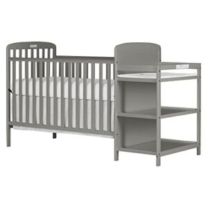Dream On Me Anna 4-in-1 Full-Size Crib and Changing Table Combo in Steel Grey, Greenguard Gold Certified, Non-Toxic Finishes, Includes 1″ Changing Pad, Wooden Nursery Furniture