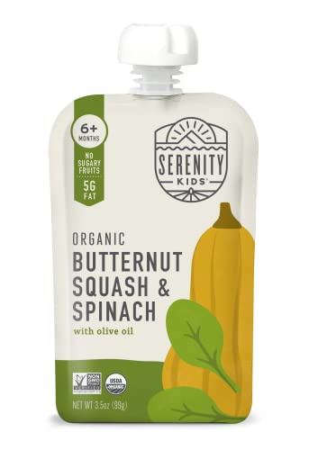 Serenity Kids 6+ Months USDA Organic Veggie Puree Baby Food Pouches | No Sugary Fruits or Added Sugar | Allergen Free | 3.5 Ounce BPA-Free Pouch | Butternut Squash & Spinach | 6 Count | The Storepaperoomates Retail Market - Fast Affordable Shopping
