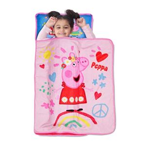 Peppa Pig I’m Just So Happy Toddler Nap Mat – Includes Pillow and Fleece Blanket – Great for Boys and Girls Napping at Daycare, Preschool, Or Kindergarten – Fits Sleeping Toddlers and Young Children