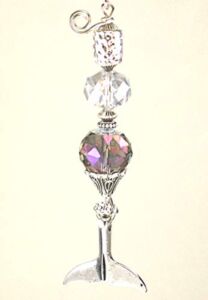 Silvery Mermaid Tail and Iridescent Purple Faceted Glass Ceiling Fan Pull Chain