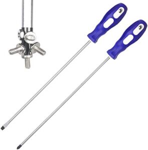 Slotted and Phillips Screwdriver, PH2 12″ Long Cross-head Screwdriver & Flat Blade Screwdriver, 2 Packs Magnetic Screwdriver with Rubber Handle