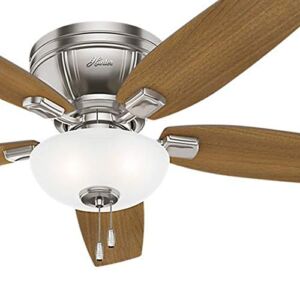 Hunter Fan 52 inch Low Profile Ceiling Fan with LED Bowl Light Kit, Brushed Nickel (Renewed)