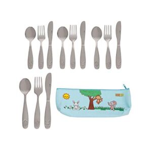 SunZio 18/10 Stainless Steel Kids Silverware Set | 12 Piece Child and Toddler Safe Flatware | Children Utensils Metal Cutlery Set with 4 Small Knives, 4 Forks, 4 Spoons