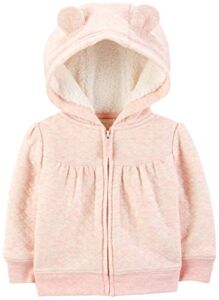 Simple Joys by Carter’s Baby Girls’ Hooded Sweater Jacket with Sherpa Lining, Pink, 18 Months
