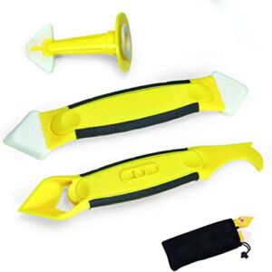 Crenics 3 Pieces Caulking Tool Kit, Yellow Silicone Sealant Finishing and Replace Removal Tool with a Caulk Nozzle