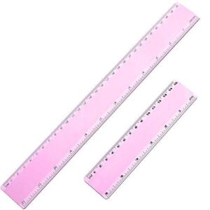 eBoot Plastic Ruler Straight Ruler Plastic Measuring Tool 12 Inches and 6 Inches, 2 Pieces (Pink Purple)