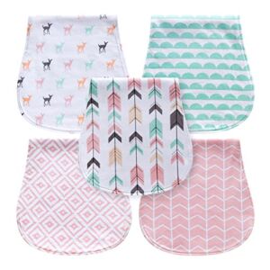 5-Pack Baby Burp Cloths for Girls, Triple Layer, 100% Organic Cotton, Soft and Absorbent Towels, Burping Rags for Newborns Set by MiiYoung (Woodland)