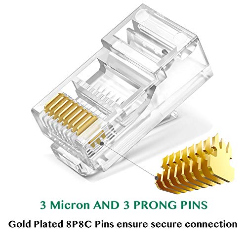RJ45 CAT6 Pass Through Connectors 100 Pack – Easy and Fast Termination – Gold Plated 3 Prong 8P8C Modular Ethernet UTP Network Cable Plug End for Cat6 Cat5e | The Storepaperoomates Retail Market - Fast Affordable Shopping