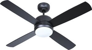 Craftmade MN44FB4-LED-UCI Montreal 44″ Ceiling Fan with 14 Watts LED Light Kit and Remote Control, 4 Plywood Blades, Flat Black