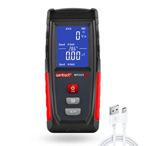 Wintact EMF Meter, Smart Digital Electromagnetic Fields Radiation Detector Meter, Rechargeable, Handheld Portable with Temperature, LCD Back-Light, Sound-Light Alarm for Home Paranormal Ghost Hunting