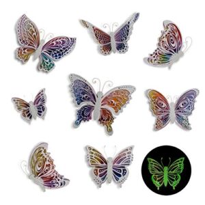 Butterfly Wall Decals Stickers – 3D Decor, Glow in the Dark After Exposure To Light – 8 Easy To Stick Removable Wall Decorations, Malkan Signs