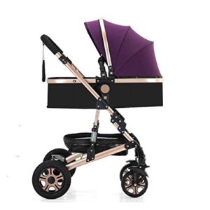 Jiji Baby Stroller Stroller Foldable Shock Absorber Baby Carriage Toddler Seat Stroller Cup Holder Mosquito Net Foot Cover Baby Carriage Baby Carriage (Color : Purple)