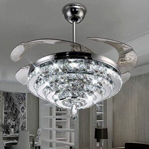 Lighting Groups 42″ Retractable Ceiling Fans with LED Light Remote Control 4 Invisible Clear ABS Blades Livingroom Diningroom Fan Chandelier Indoor Ceiling Light Kits with Fans (42 Inch, Silver-03)