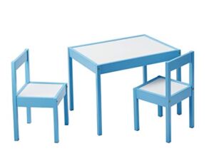 Amazon Basics 3-Piece Wood Kids Table and Chairs Set with Dry Erasable Table Top, Sky Blue