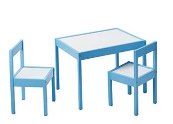 Amazon Basics 3-Piece Wood Kids Table and Chairs Set with Dry Erasable Table Top, Sky Blue | The Storepaperoomates Retail Market - Fast Affordable Shopping