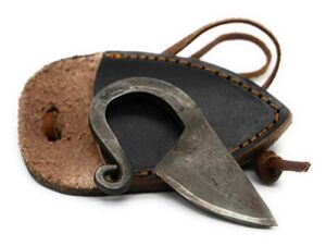 VikingsBrand – Hand Forged Viking Knife (Black Leather Sheath) | Unique Gifts for Men and History Lovers | Damascus Steel Celtic Neck Knife with Leather Necklace Cord | Viking Pocket Knives