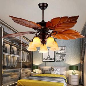 Palm Ceiling Fan with Light 52-Inch Chandelier Fan with 5 Wood Blades, Home Indoor Bedroom Living Room Palm Rustic Quiet New Bronze Fan Light (Tropical)