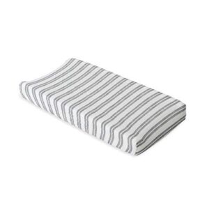 Red Rover Kid Muslin Changing Pad Cover – 16” x 32” – 100% Cotton – Machine Washable – Standard Size – Stitched Holes for Safety Straps – Lightweight & Breathable – Unisex (Grey Double Stripe)