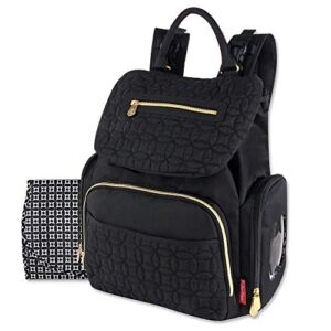 Modern Quilted Diaper Bag Backpack and Multipurpose Travel Drawstring Baby Bag – 3 Piece Set (Black)