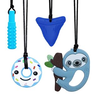 Sensory Chew Necklace for Kids Boys Girls, Silicone Chew Toys for Kids with ADHD Autism, Anxiety, Chewy Necklace Sensory Reduce Adults Children Chewing Fidgeting 4 Pack