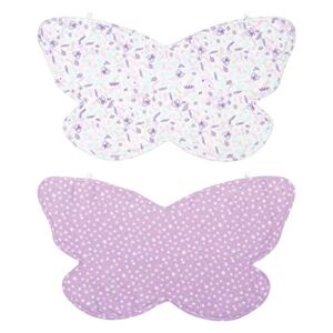 My Tiny Moments 2 Pack Butterfly Shaped Multi-Use Burp Cloth-Mini Floral Print and Butterflies, Hearts and Stars with X’s and O’s, Purples, Aqua and White, 100% Cotton Flannel, 12 in x 22 in Each