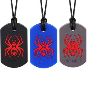 Spider Sensory Chew Necklace for Kids, Boys or Girls (3 Pack) – Chewing Necklace Teething Necklace Teether Necklace Chew Toys – Teething Toys Designed for Chewing, Autism, Autism Sensory Teether Toy