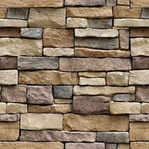 Lependor 17.71″ X 393″ Stone Peel and Stick Wallpaper – Self Adhesive Wallpaper – Easily Removable Wallpaper – Brick Peel and Stick Wallpaper – – 48.45 sq. ft. (17.71″ x 32.8ft, Dark Stone)