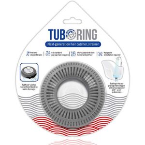 TubRing The Ultimate Tub Drain Protector Hair Catcher/Strainer/Snare, Round – Gray