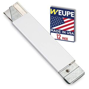 WEUPE Box Cutter, Retractable Cardboard Cutter, Made in USA, Safety Scraper, Single Edge Razor Blade Box Opener, Utility Knife Set for Packages, Letters and Papers, All Metal Tap Knife (Box of 12)