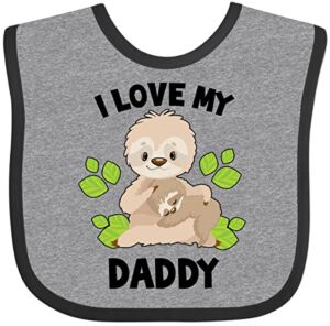 Inktastic Cute Sloth I Love My Daddy with Green Leaves Baby Bib Heather and Black 3825e