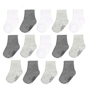 Fruit of the Loom Baby 14-Pack Grow & Fit Flex Zones Cotton Stretch Socks – Unisex, Girls, Boys (0-6 Months, Grey)