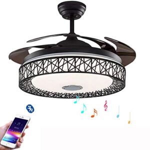 KPIBEST 42 Inch Invisible Ceiling Fan with Light and Remote Control, Creative Bluetooth Retractable Blades Chandelier Fans with 3 Lights Change and 3 Speeds for Bedroom Dining Room