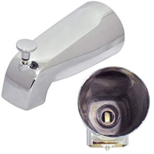 Tub Spout with Front Diverter, 1/2 inch IPS Female Front End Thread, 5-1/4 inch Overall Length, for 4 inch to 4-3/8 inch Length Galvanized Pipe Nipple, Polished Chrome Finish