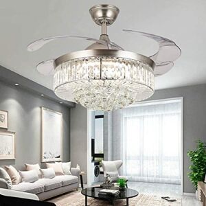 Southerns Lighting 42 Inch Invisible Blades Ceiling Fans with Light Retractable Modern Ceiling Fan Chandelier Remote Control Fandelier Lights for Living Room Indoor LED Ceiling Light Bedroom Fans (42 Inch, Silver-02)