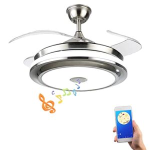 LUOLAX 36inch Modern Ceiling Fan with Lights and Bluetooth Speaker, Retractable Ceiling Chandeliers Fan with Remote Invisible Fandelier for Living Room Bedroom (36 Inch-Smart Bluetooth Style 1)