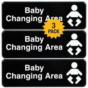 Excello Global Products Baby Changing Station Sign: Easy to Mount Informative Plastic Sign with Symbols 9×3, Pack of 3 (Black)