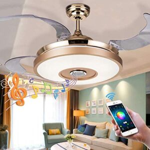 Fandian 36” Modern Smart Ceiling Fans with Light, Bluetooth Speaker Chandeliers 7 Colors Retractable Blades Fandeliers with Remote Control, Dimmable LED Kits for Indoor Bedroom (36 Classic)