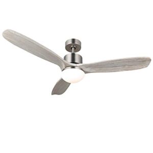 VONLUCE 52 Inch Brushed Nickel Finish Ceiling Fan Light with 3 Weathered White Walnut Blades, 15W LED and Full Remote Control Included, UL Certificate