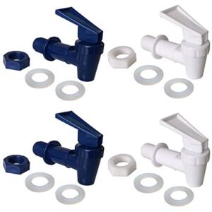 Replacement Cooler Faucet 2 White and 2 Blue Water Dispenser Tap Set. BPA Free Plastic Spigot.