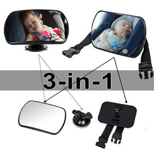E-Bro Baby Car Mirror,Universal 3 in 1 Car Baby Mirror 360° Rotating Wide View on Windshield,Sun Visor or Rear Seat Headrest for Baby Child Safety