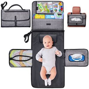 Gimars Large Capacity 6 Pockets Baby Portable Changing Pads, Waterproof & Easily Cleanable Detachable Travel Portable Diaper Changing mat, Baby Shower Gifts, Newborns Essentials