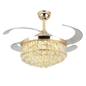 Lighting Groups 42″ Retractable Reversible Ceiling Fan Chandelier with Romote Control LED Light, Modern Crystal Ceiling Fan for Living Room Bedroom Diningroom, Indoor Ceiling Light Kits with Fans (42 Inch, Gold-01)
