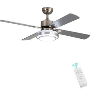 Indoor Ceiling Fan Light Fixtures – FINXIN Remote LED 52 Brushed Nickel Ceiling Fans For Bedroom,Living Room,Dining Room Including Motor,Remote Switch (4-Blades)