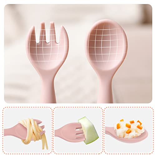 haakaa Toddler Forks and Spoons Set – Bendy Silicone Self Feeding Baby Utensils with Storage Case, Blush, 12+ | The Storepaperoomates Retail Market - Fast Affordable Shopping